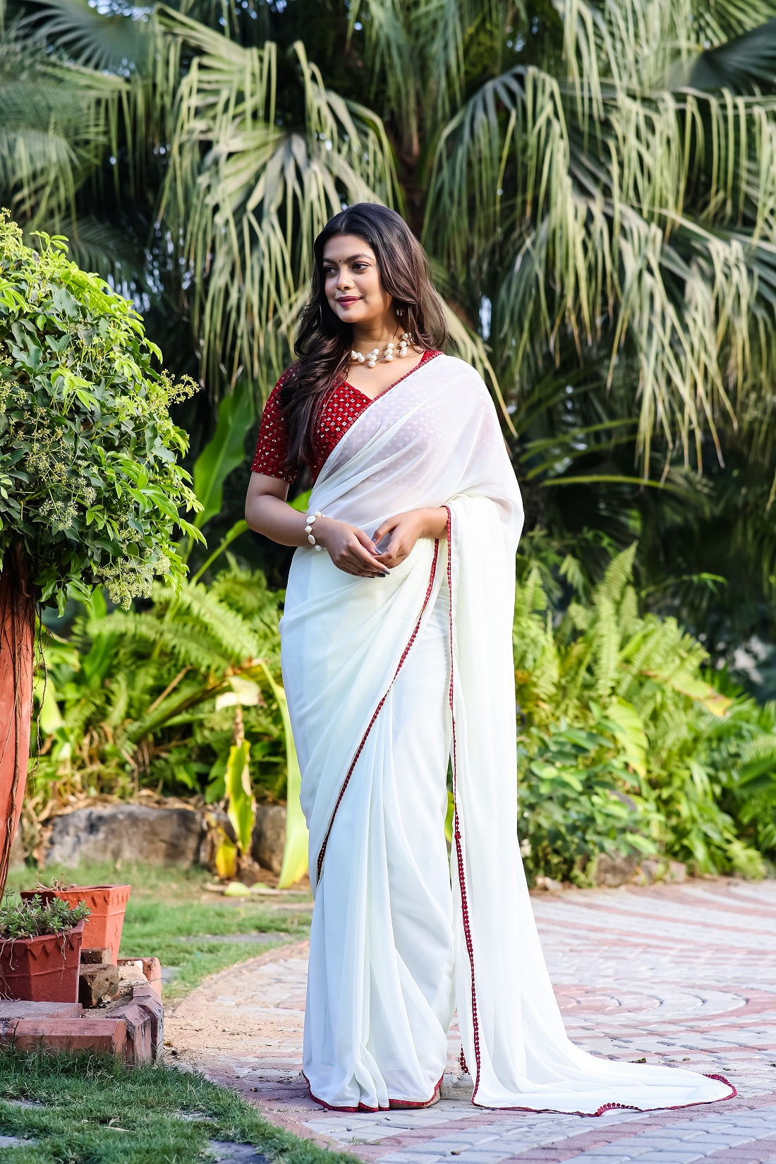 Teeya Creation Off White Color Georgette Fabric ready To Wear Saree - Distacart