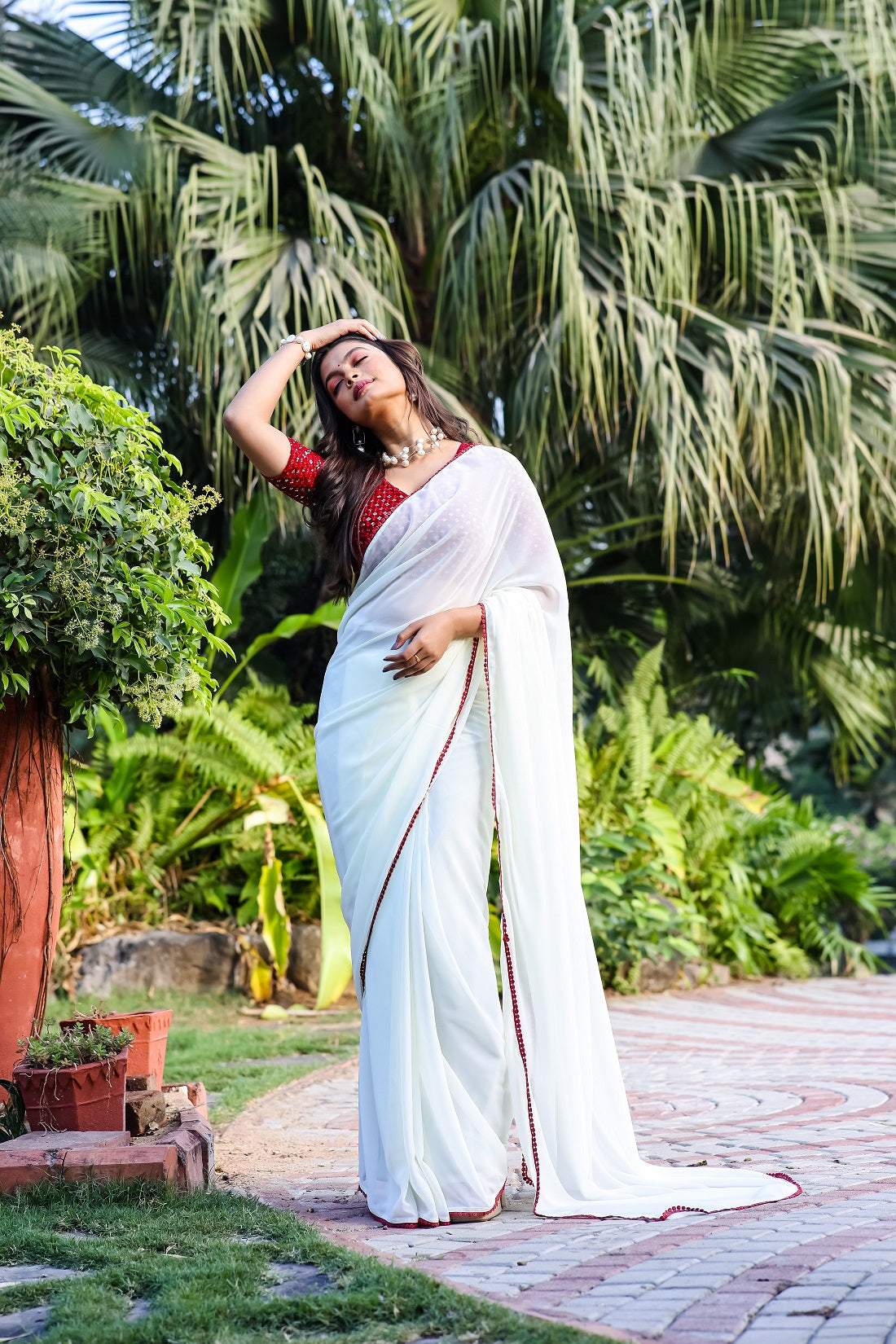 Teeya Creation Off White Color Georgette Fabric ready To Wear Saree - Distacart