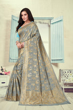 Thumbnail for Vedant Vastram Litchi Silk Designer Banarasi Saree - Grey - Distacart