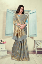 Thumbnail for Vedant Vastram Litchi Silk Designer Banarasi Saree - Grey - Distacart