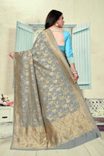 Thumbnail for Vedant Vastram Litchi Silk Designer Banarasi Saree - Grey - Distacart