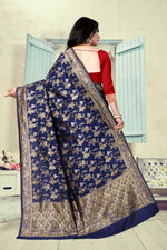 Thumbnail for Vedant Vastram Litchi Silk Designer Banarasi Saree - Navy Blue - Distacart