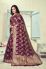 Thumbnail for Vedant Vastram Litchi Silk Designer Banarasi Saree - Wine - Distacart