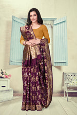 Thumbnail for Vedant Vastram Litchi Silk Designer Banarasi Saree - Wine - Distacart
