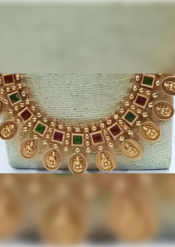 Jewel City Exquisite Gold-Plated Temple Jewelry Set with Ruby and Emerald Accents