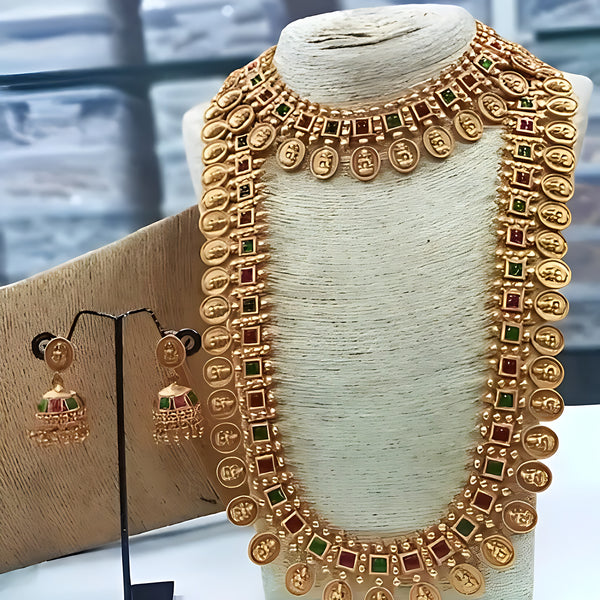Jewel City Exquisite Gold-Plated Temple Jewelry Set with Ruby and Emerald Accents