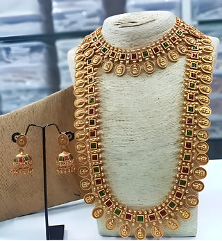 Jewel City Exquisite Gold-Plated Temple Jewelry Set with Ruby and Emerald Accents