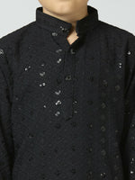 Thumbnail for Joban Fashion Kids Island Full Sleeves Cotton Kurta and Pyjama Set with Sequin work - Black - Distacart