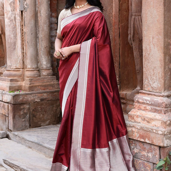 Joban Fashion Maroon Red Colour Banarasi Katan Pure Handloom Banarasi Silk Saree