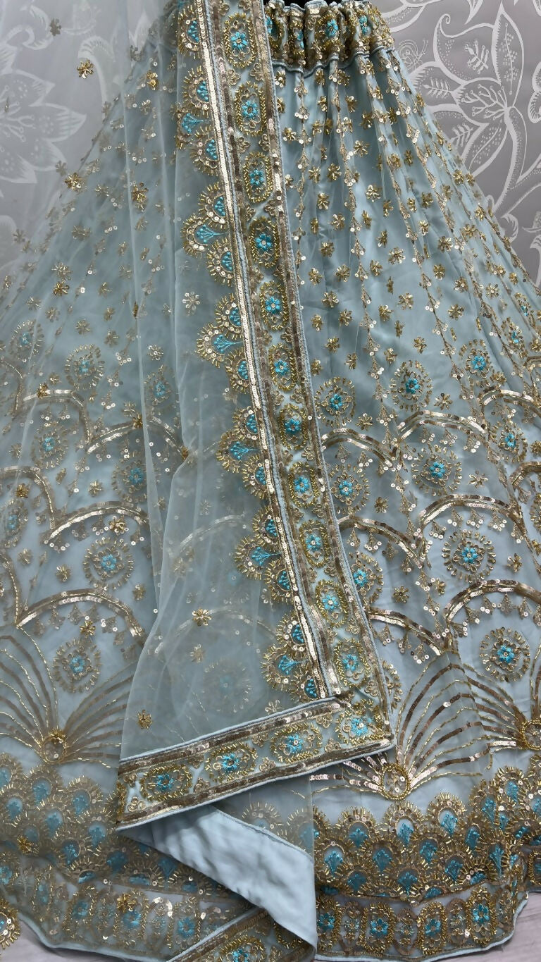 Jyoti Fashion Women's Sky Blue Bridal Net Fancy Sequins with Multi Thread Embroidered & Handwork Wedding Lehenga Choli - Distacart