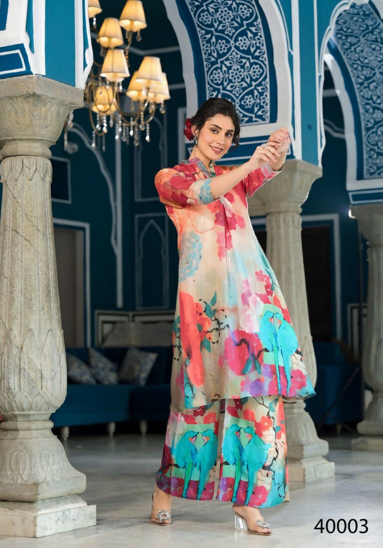 Designer Stylish Light Brown With Sky Pure Muslin Stitched Suit - Apoorva - Distacart