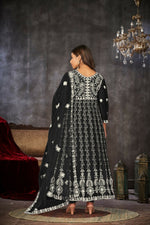 Thumbnail for Jyoti Fashion Women's Black Net Embroidered Anarkali Kurta Pant Set With Dupatta - Distacart