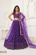 Thumbnail for Aastha Fashion Purple Butterfly Net Tone To Tone Thread Work And Sandwich Sequence Work Embroidery Wedding Wear Lehenga Choli - Distacart