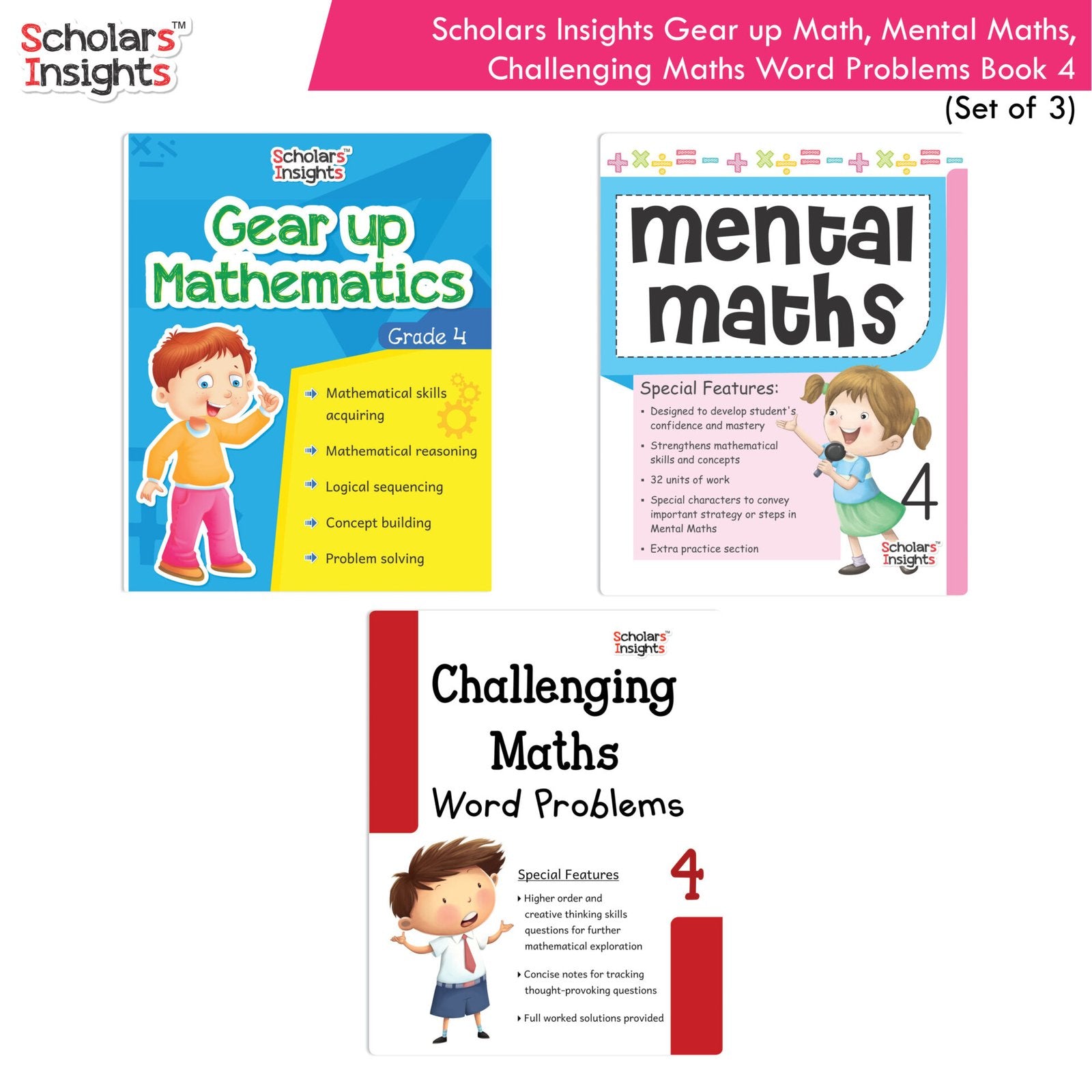 Scholars Insight Combo Set of Mathematics Workbooks For Grade 4| Set of 3| Problem Solving Book for Kids - Distacart