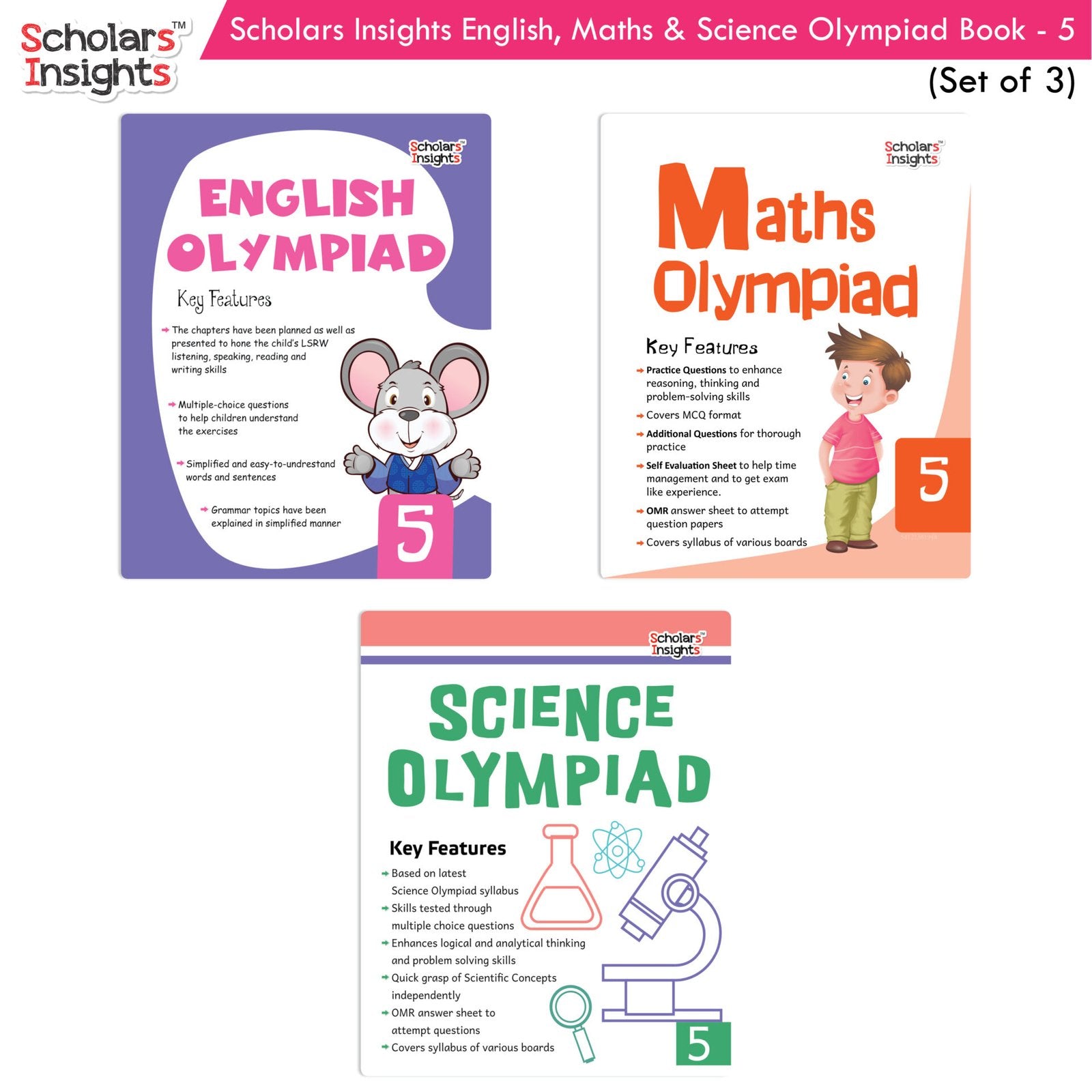 Scholars Insights Olympiad English, Maths and Science Workbooks Grade 5| Set of 3| Ages 10 - 12 Year - Distacart