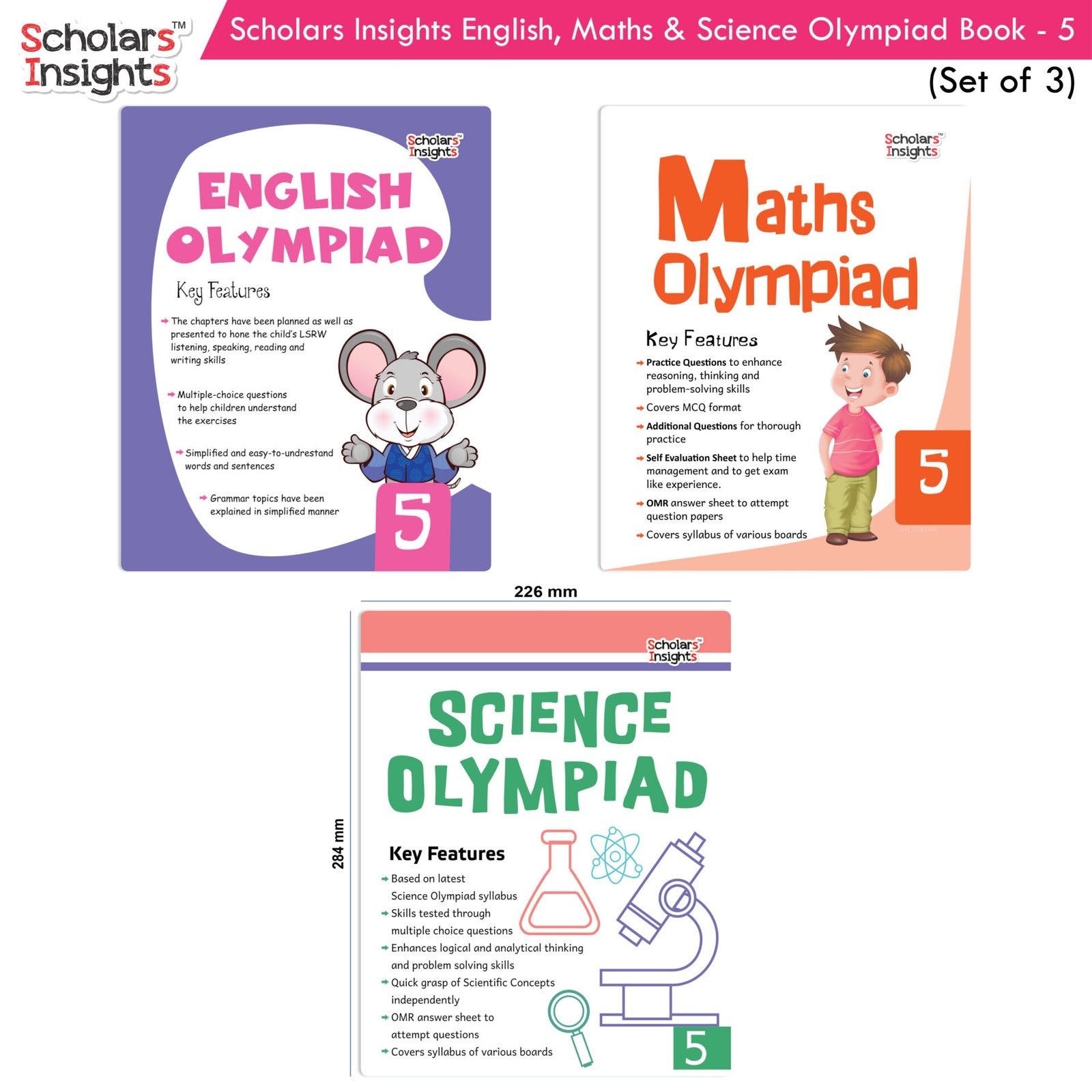 Scholars Insights Olympiad English, Maths and Science Workbooks Grade 5| Set of 3| Ages 10 - 12 Year - Distacart