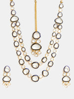 Thumbnail for Ruby Raang 22k Gold Polished Blue Meenakari Kundan Layered Necklace With Earrings & Maang Tikka