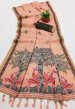 Thumbnail for Vastranavya Peach Muga Cotton Meenakari & Azarakh Pallu Saree with Contrast Blouse - Distacart