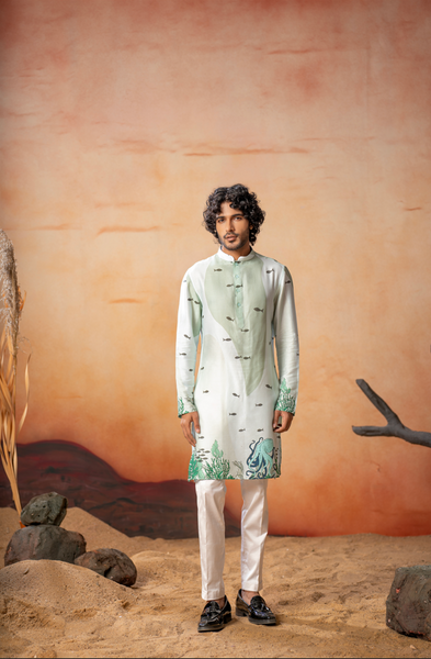 Oceanic Serenity Cotton Kurta by Hilo Design - Distacart