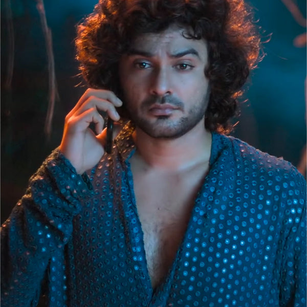 Teal Blue Mirror Kurta by Hilo Design - Distacart