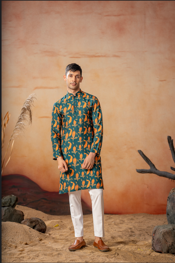 Peacock Print Kurta by Hilo Design - Distacart