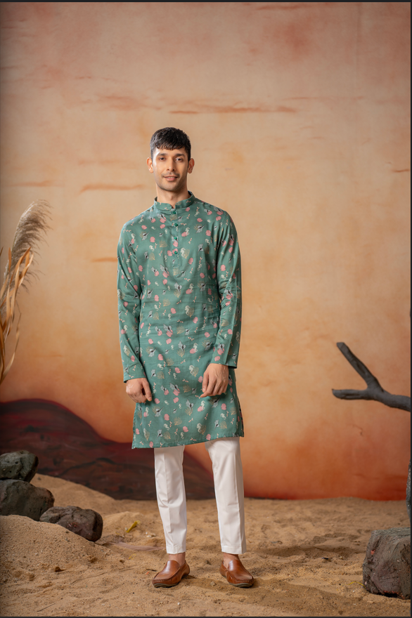 Green Floral Printed Kurta by Hilo Design - Distacart