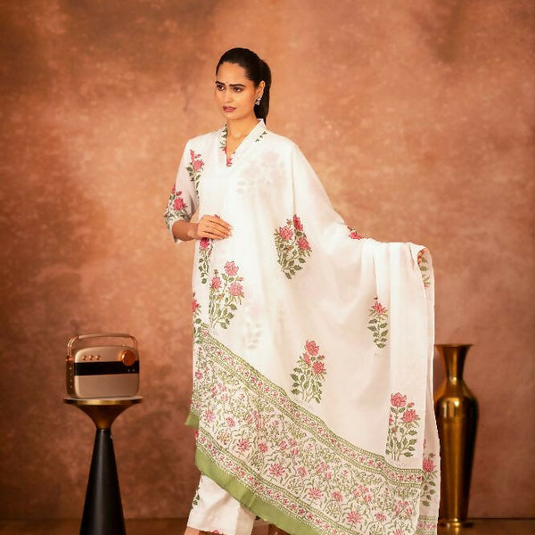 Joban Fashion Off White Red Hand Block Printed Cotton Suit Set - Distacart