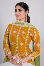 Thumbnail for Aastha Fashion Women's Mustard Faux Georgette Thread & Sequins Embroidery Party Wear Sharara Sets - Distacart