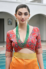 Thumbnail for Vishnu Weaves Women's Mustard Raw Silk Patola Zari Woven Saree with Blouse