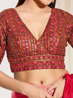 Thumbnail for Joban Fashion Maroon Mulberry Silk Padded Blouse With V Neck Elbow Sleeves - Distacart
