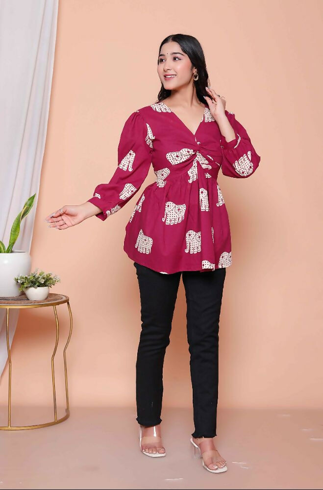 Miravan Womens Magenta Animal Print Butterfly Top - Distacart