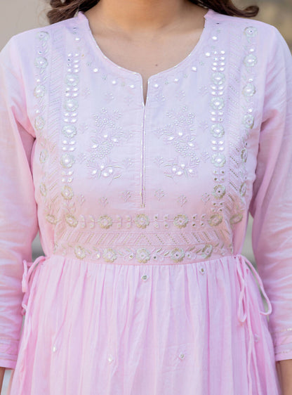 Kaajh Women's Light Pink Embroidered Ethnic Dress - Distacart