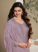 Thumbnail for Anaita Purple Heavy Natural Crepe Stitched Suit with Embroidery & Zarkhan Work - Distacart