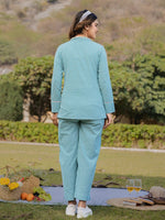 Thumbnail for Yufta Sea Green Printed Cotton Checks Co Ord Set With Embroidery