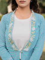 Thumbnail for Yufta Sea Green Printed Cotton Checks Co Ord Set With Embroidery