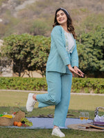 Thumbnail for Yufta Sea Green Printed Cotton Checks Co Ord Set With Embroidery