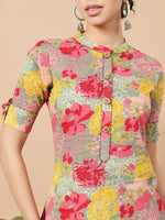 Thumbnail for Yufta Sea Green Floral Printed Cotton Yoke Co-Ord Set