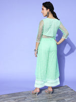Thumbnail for Yufta Sea Green Printed Top with Trousers