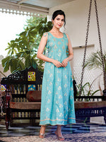 Thumbnail for Yufta Sea Green Strappy Anarkali Dress