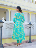 Thumbnail for Yufta Sea Green Zari_Work Anarkali Pant Dupatta Set