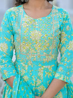 Thumbnail for Yufta Sea Green Zari_Work Anarkali Pant Dupatta Set