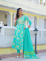 Thumbnail for Yufta Sea Green Zari_Work Anarkali Pant Dupatta Set