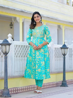 Thumbnail for Yufta Sea Green Zari_Work Anarkali Pant Dupatta Set