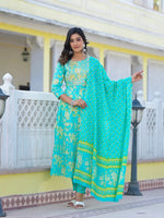 Thumbnail for Yufta Sea Green Zari_Work Anarkali Pant Dupatta Set