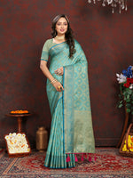 Thumbnail for Lorenvalley Fashion Seagreen Soft Katan Silk Woven Design Zari Weaving Pallu Saree - Distacart