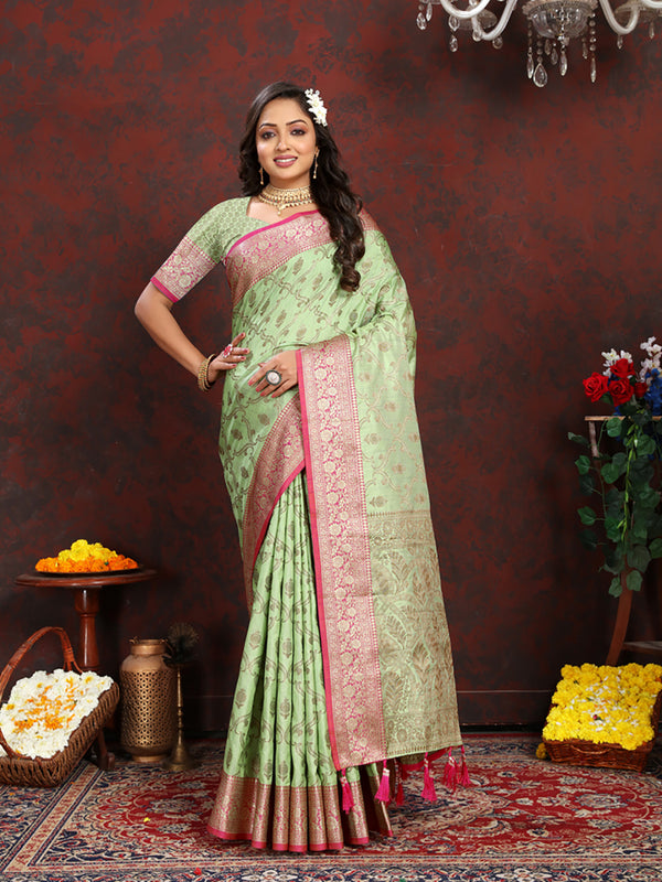 Lorenvalley Fashion Seagreen Soft Katan Silk Woven Design Rich Zari Weaving Pallu Saree - Distacart