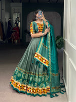 Thumbnail for Lorenvalley Fashion Seagreen Tasar Silk Print with Foil Work and Real Mirror Gamthi Work with Lace Touch Up Lehenga Choli with Dupatta