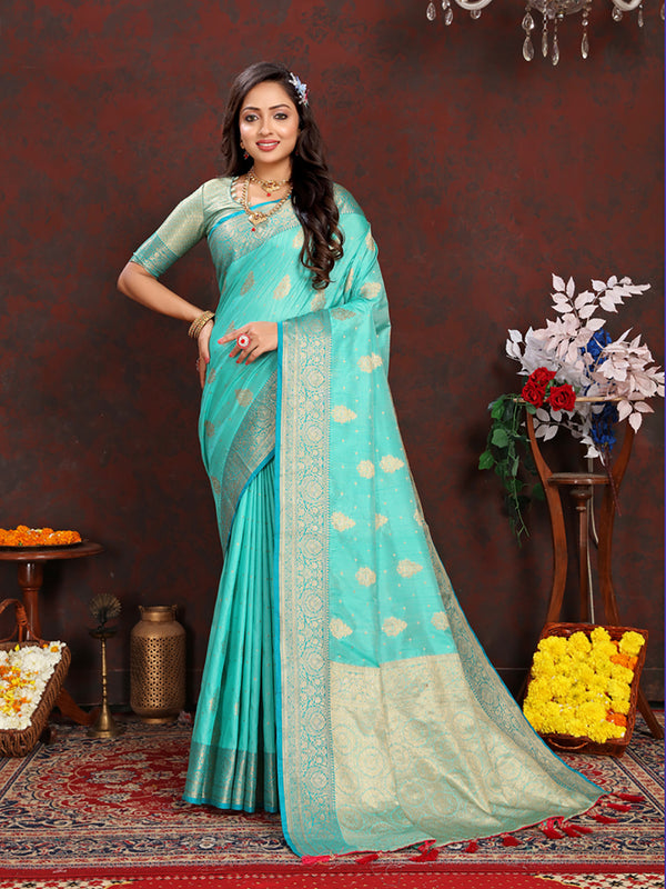 Lorenvalley Fashion Seagreen Soft Katan Silk Woven Design Zari Weaving Pallu Saree - Distacart