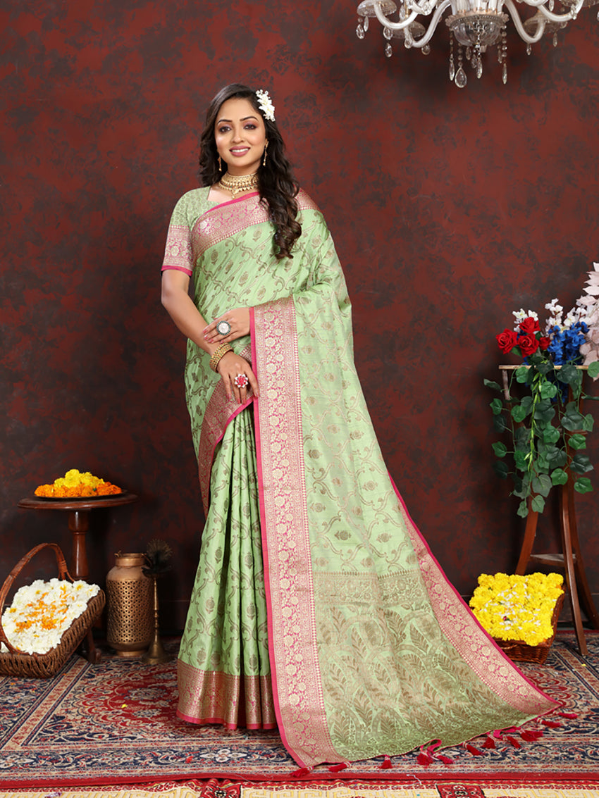 Lorenvalley Fashion Seagreen Soft Katan Silk Woven Design Rich Zari Weaving Pallu Saree - Distacart