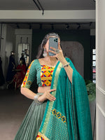 Thumbnail for Lorenvalley Fashion Seagreen Tasar Silk Print with Foil Work and Real Mirror Gamthi Work with Lace Touch Up Lehenga Choli with Dupatta